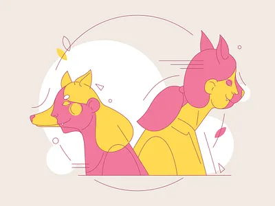 We and our pets cat dog flat home illustration illustrations lineart love outline outlines people pets petshop pink vector