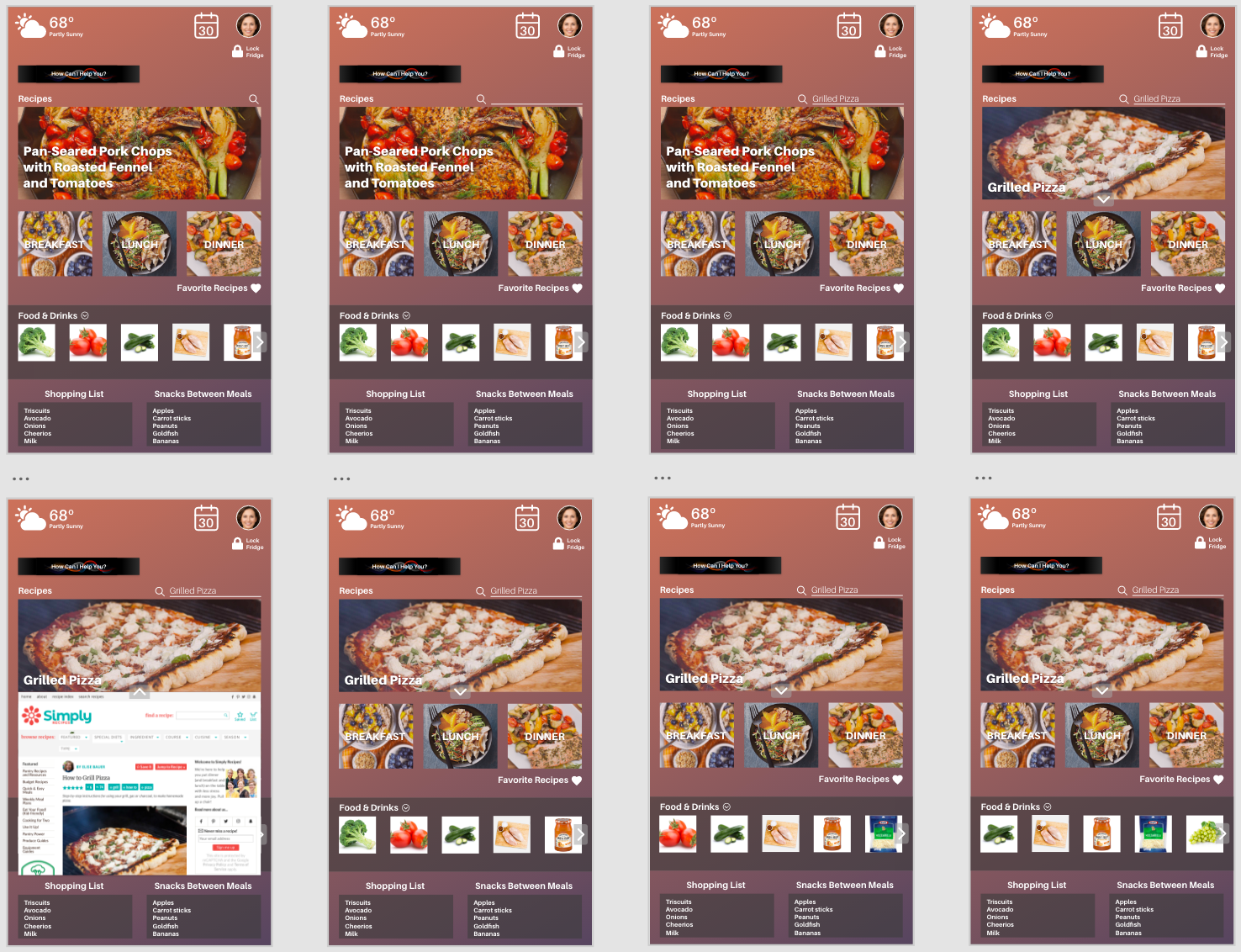 Example of Smart Fridge Interface