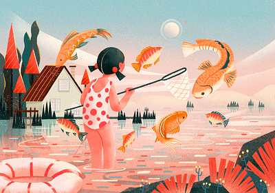 Summer design fish girl illustration summer 插图 设计