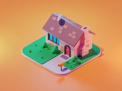 3D Cartoon House 3d 3dart 3drender 3drendering antenna blender blender3d blender3dart blendercycles bushes cartoon chimney home house isometric mailbox orange render simpsons tutorial