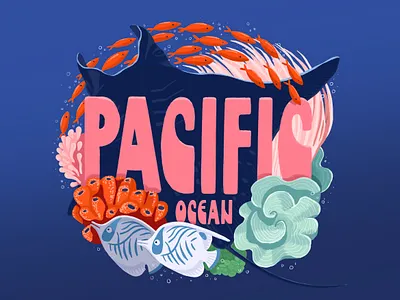 Pacific Ocean coral pink coral reef digital illustration digitalillustration drawing hand lettering handlettering illustration ipadpro lettering manta ray oceans procreate typography world oceans day