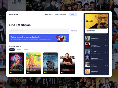 Serial killer web service - Tv Show and series rating design figma film films imdb movie rating series service show shows tv ui ui design uidesign uiux ux uxui web webdesign