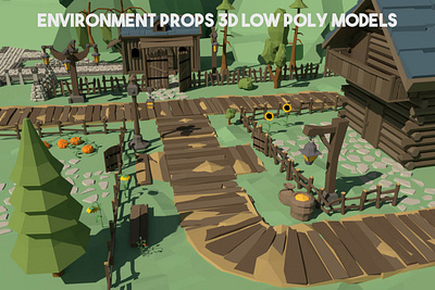 Free Environment Props 3D Low Poly Pack 3d fence game assets gamedev gate low poly low poly lowpoly lowpolyart props road stone fence trail