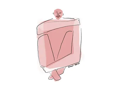 Self Care androgynous brush care charcoal coral design digital painting drawing hug illustration love person pink procreate self self care stroke touch