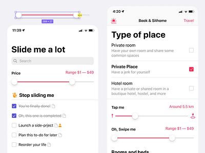 Slider UI design - Figma iOS kit - App templates check checkbox filter filters ios mobile select selection slider