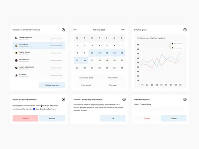Lists, calendar and graph modals for web calendar graph list list view lists modal modals popup popups statistics web webdesign