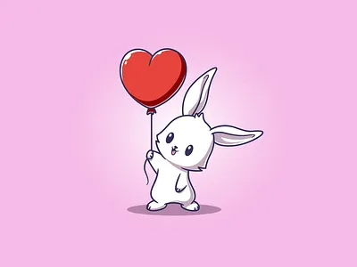 Cute Bunny with Heart Balloon – Valentine’s Day Illustration 🐰 balloon bunny cartoon cute heart love rabbit valentine vector