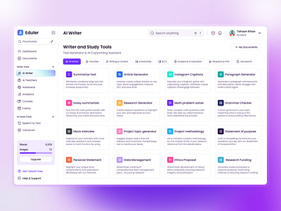 Education AI Writer Dashboard Design ai ai writer dashboard dashboard design design education ui ui design uidesign website design