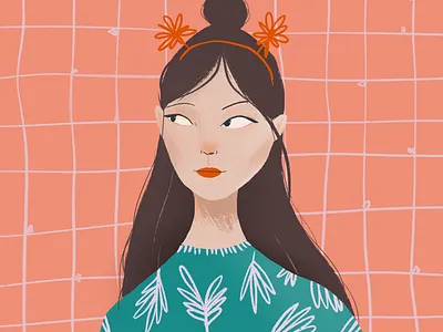 Watching apparel brunette drawing dress festive girl green illustration party pattern pink portrait procreate women