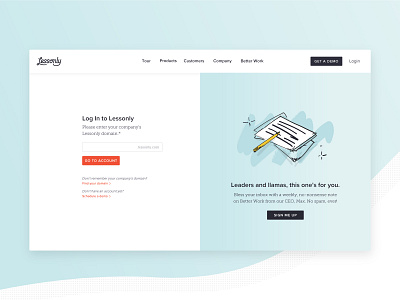 Lessonly Account Login account branding design illustration lessonly login sign in signup ui website website design