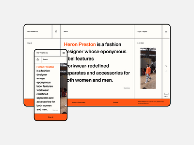 Heron Preston Online Store Concept brand branding brutalism design grey heronpreston orange ui