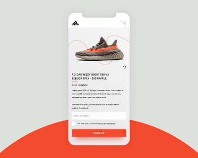 Raffle Yeezy Boost 350 V2. adidas adidas originals dailyui dailyui 001 dailyuichallenge design djif dribbble form grey mobile mobile design orange raffle signup web design yeezy