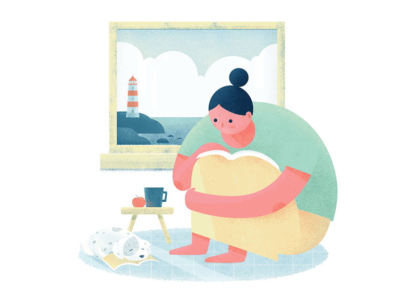 One Cozy Day Illustration animation digitalart dog flat illustration illustration lighthouse one day peaceful reading stayhome