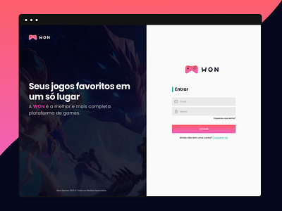 Won Games branding design game gaming gaming website login pink platform sign in site ui uiux ux website