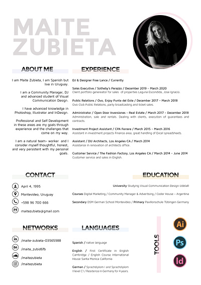 CV Maite Zubieta English cv cv design design freelancer illustrator indesign job photoshop work