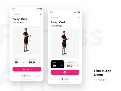 Fitness App Demo biceps curl design fitness app free gym handles minimal slider ui ux