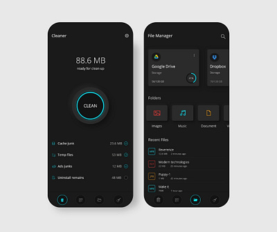 Cleaner and File Manager app design cache clean ui cleaner file manager optimize optimizer ui ux uidesign