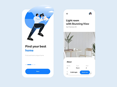 Rent Mobile App Concept animation apartment app app design application bookings clean color concept home location minimal mobile places rent rentals slider travel ui ux