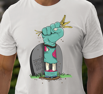 Vegan Zombie Squad apocalypse brains dead fresh grains grave illustration outbreak t shirt t shirt illustration t shirt mockup tombstone vector vegan veganism veggies zombie zombies