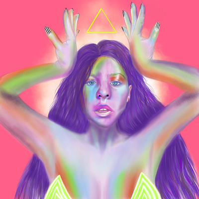 Balance face hands illustration neon portrait procreate woman