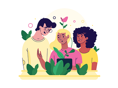 Botanist pals botanist boy colorful flowers friends girl illustration people plants