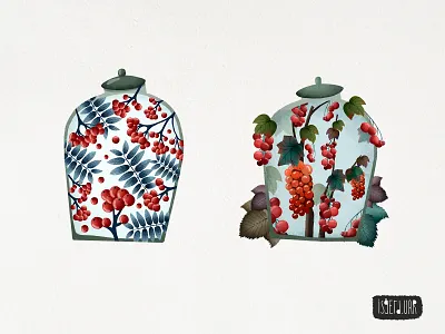 Jars of berries art artwork berries berry cute design digital digital art floral art floral design flower illustration for sale grape illustration leaves leaves art logo nature nature art sticker