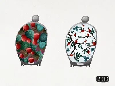 Jars of berries art artwork berries cute design digital digital art floral art floral design flower illustration for sale illustration leaves nature art nature logo sticker