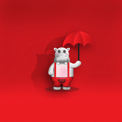 Bumble the Hippo 3d charachter design character cute cute animal design fat hippo illustration inspire kids little mascot playful red red outfit school smiling umbrella vector