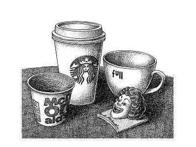 Still life blanckandwhite character art comicart draw emiliano raspante illustration illustration art ink wash mcdonalds pen art starbucks still life stilllife