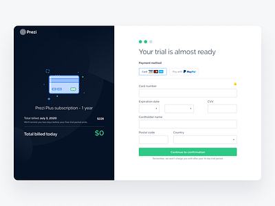 Prezi Payment Form checkout credit card form payment prezi registration signup trial ui ux