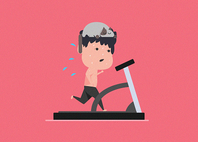 Uh! my cat! cat exercise fitness illustration indoor jogging love running threadmill