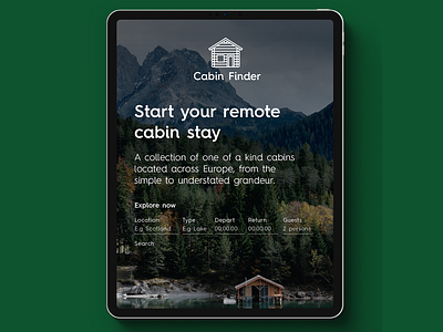 Cabin Finder Home Screen app booking branding cabin design holiday illustration infographics ux