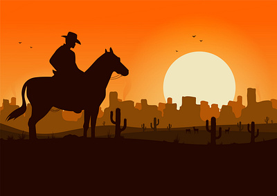 Wild west cowboy dead flat gunslinger illustration red redemption topgun vector wild wild west