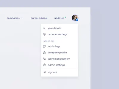 himalayas.app — account dropdown concept 🏔 account animation clean clean ui dropdown icons job board job listing jobs jobsite minimal minimalism modern nav nav dropdown navigation simple ui components web design