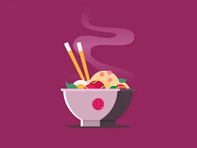 Hot ramen flat food illustration japan meat noodle ramen vector