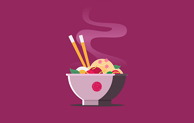 Hot ramen flat food illustration japan meat noodle ramen vector