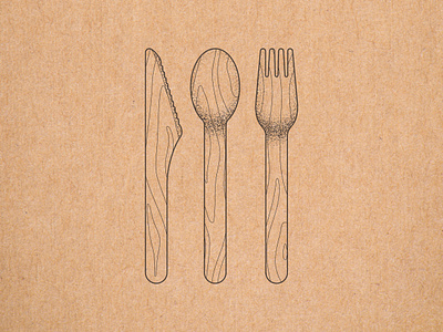Birchwood cutlery set birchwood chemical free compostable cutlery cutlery set disposable grit gritty illustration no plastic plastic free recyclable recycle stipple stipple shading stippled stippling texture wood wood cutlery