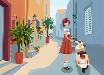 Southern City city girl illustration noise person scooter street vector