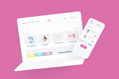 Search, shopping cart. Laptop, mobile version for Creative Bunny arabic bunny creative ecommerce flat laptop light minimal mobile pink qatar responsive search shop store ui uidesign webdesign website whitespace