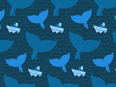 Whales boat cute dark design huge illustration ocean print sea seamless seamless pattern tail wave whale
