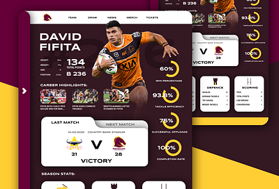 Brisbane Broncos Player UI app branding broncos concept design illustration maroon player ui ux vector web website