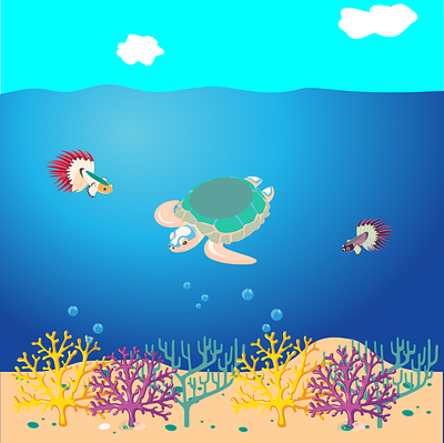 Underwater world fish plants turtle underwater