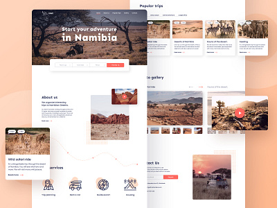 Travel agency website - UX/UI design africa design figma flat landing landing page namibia tour tourism tourist travel trip typography ui ux web