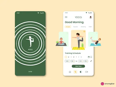 YOGA- A minimalist design approach to a Yoga App. app appdesign branding design flatdesign graphicdesign green illustration interactiondesign ios material design mobileapp mockup prototype ui uiux uiuxdesign ux yoga yoga app
