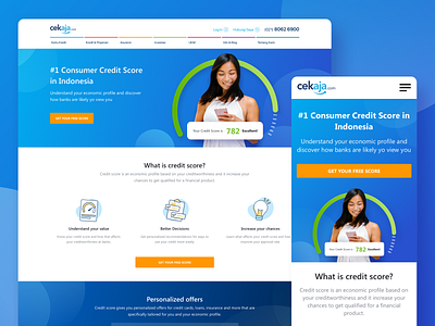 CekAja: Credit Score Landingpage blue credit score design finance financial icon illustration landing page mobile nav responsive responsive website ui ux web website