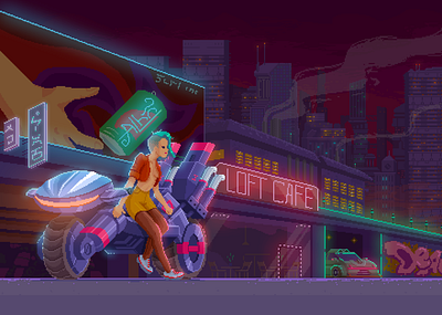 cyberpunk biker girl artwork cyberpunk gameart illustration illustrator indie game megapolis neon pixel pixel art pixelart retro retrogames sci fi scifi videogame