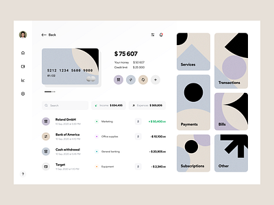 Manage card and Service app app design application banking categories design system details finance fintech interface product design site transaction transfer user interface web web design web site website