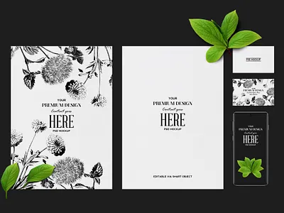 No. 1 - Stacionery Mockup with a Phone branding business designs display floral fresh green logo mint mockup paper phone pop psd psd mockup readymade stationery texture white