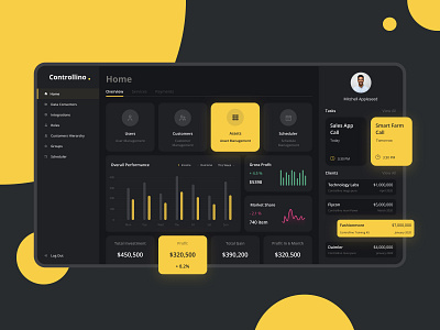 Dark mode for dashboard black dark mode dashboad dashboard design dashboard ui design gsndesign ui ux yellow