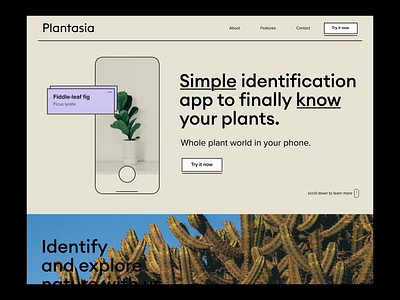 plantasia landing page animation app landing page minimal modern photo plant product ui design ux design web design